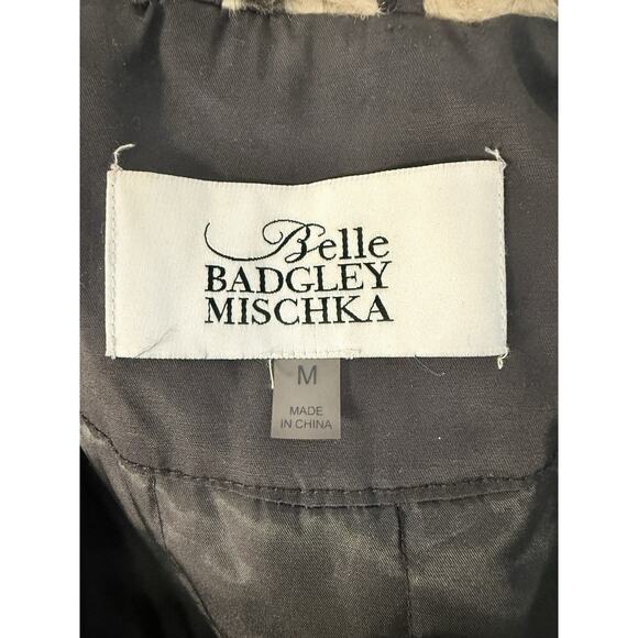 Belle Badgley Mischka Women's Medium Parka Jacket Black Leopard Faux Fur Hood - Picture 11 of 16